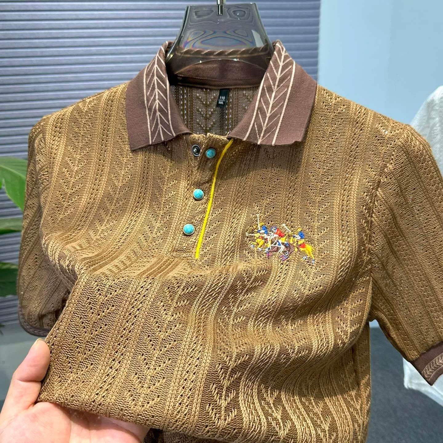 Luxury Hollow Jacquard Embroidered Men's Polo