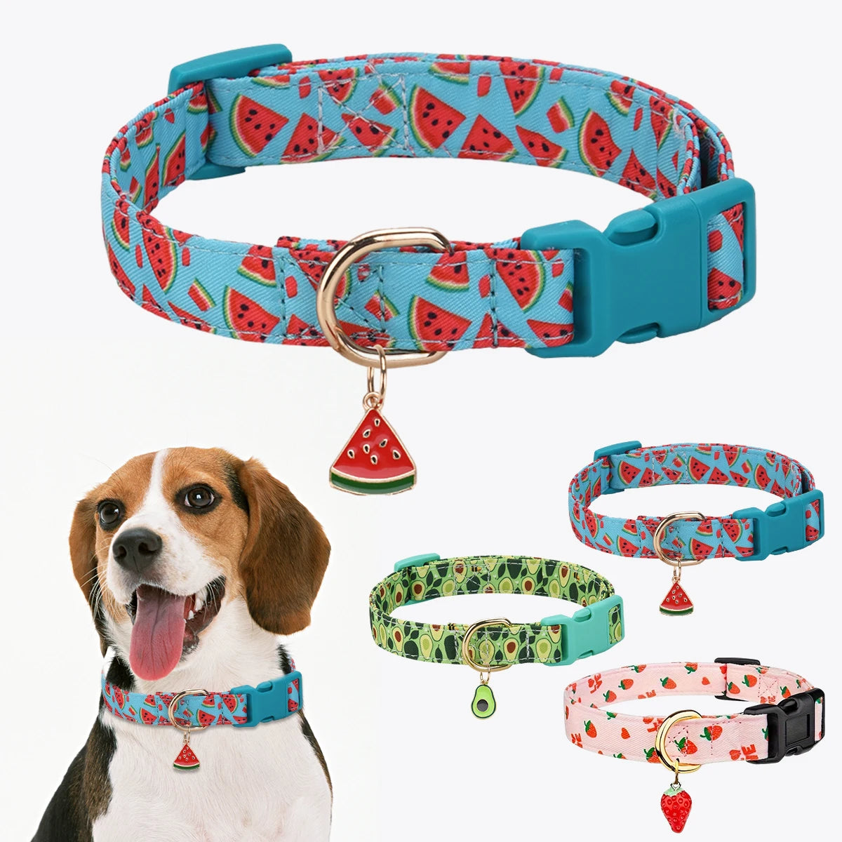 Fruit Pattern Dog and Cat Collar with Cute Metal Pendant for Pets