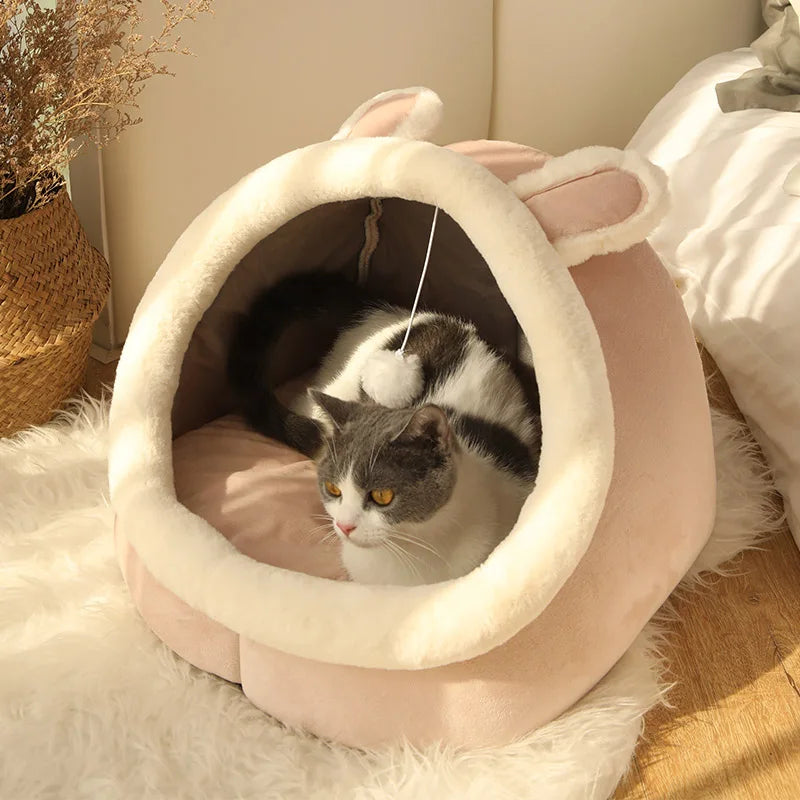 Foldable Cartoon Cat Bed Cave for Small Dogs and Cats, Washable