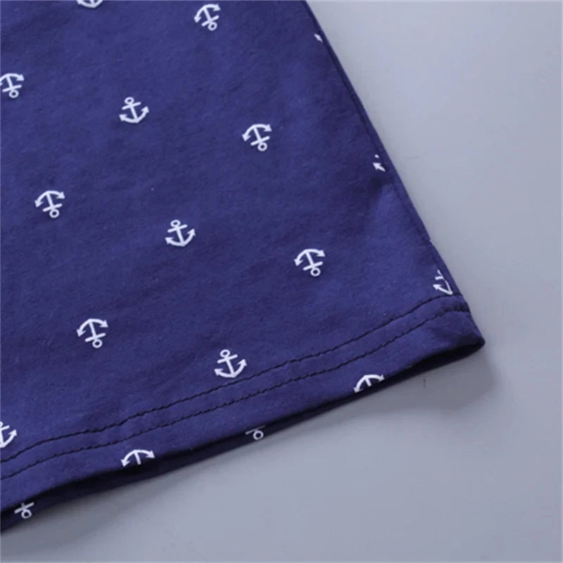 2PCS Baby Summer Set – Boys' Boat & Anchor Print Short Sleeve & Shorts