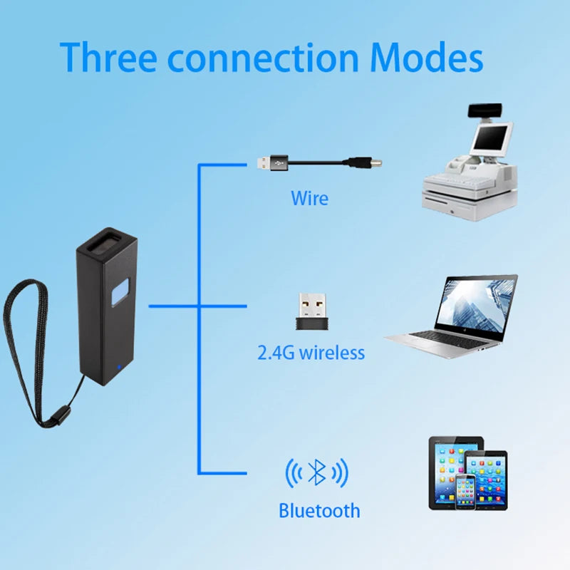 Portable Mini Bluetooth Barcode Scanner – 2D QR Code Reader with USB