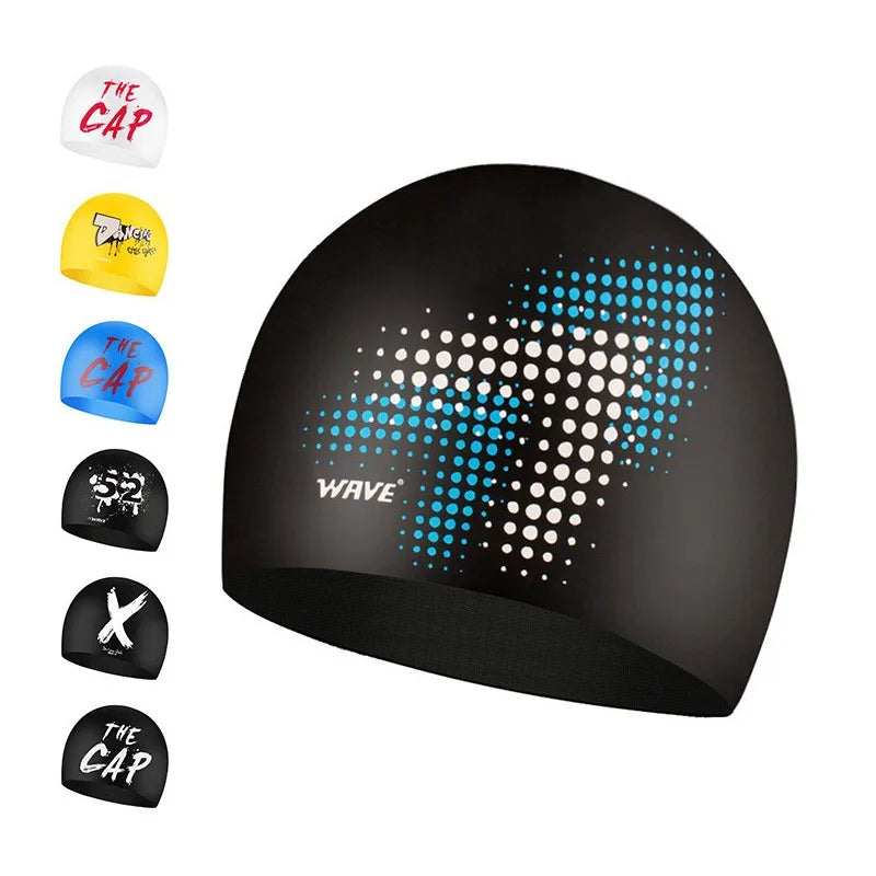 Waterproof Silicone Swim Cap for Men and Women with Printed Design