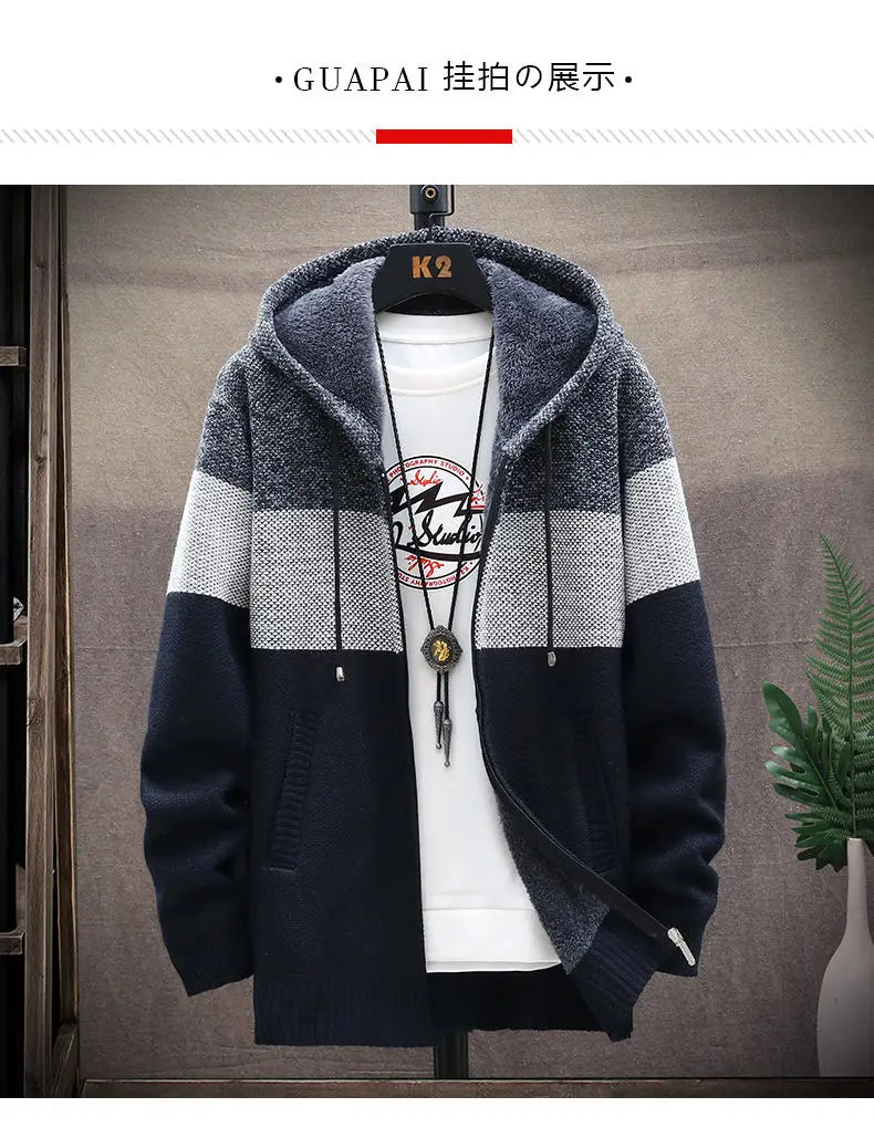 Luxury Men's Hooded Cardigan Sweater - Stylish & Functional