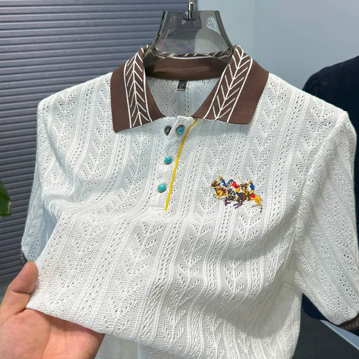 Luxury Hollow Jacquard Embroidered Men's Polo