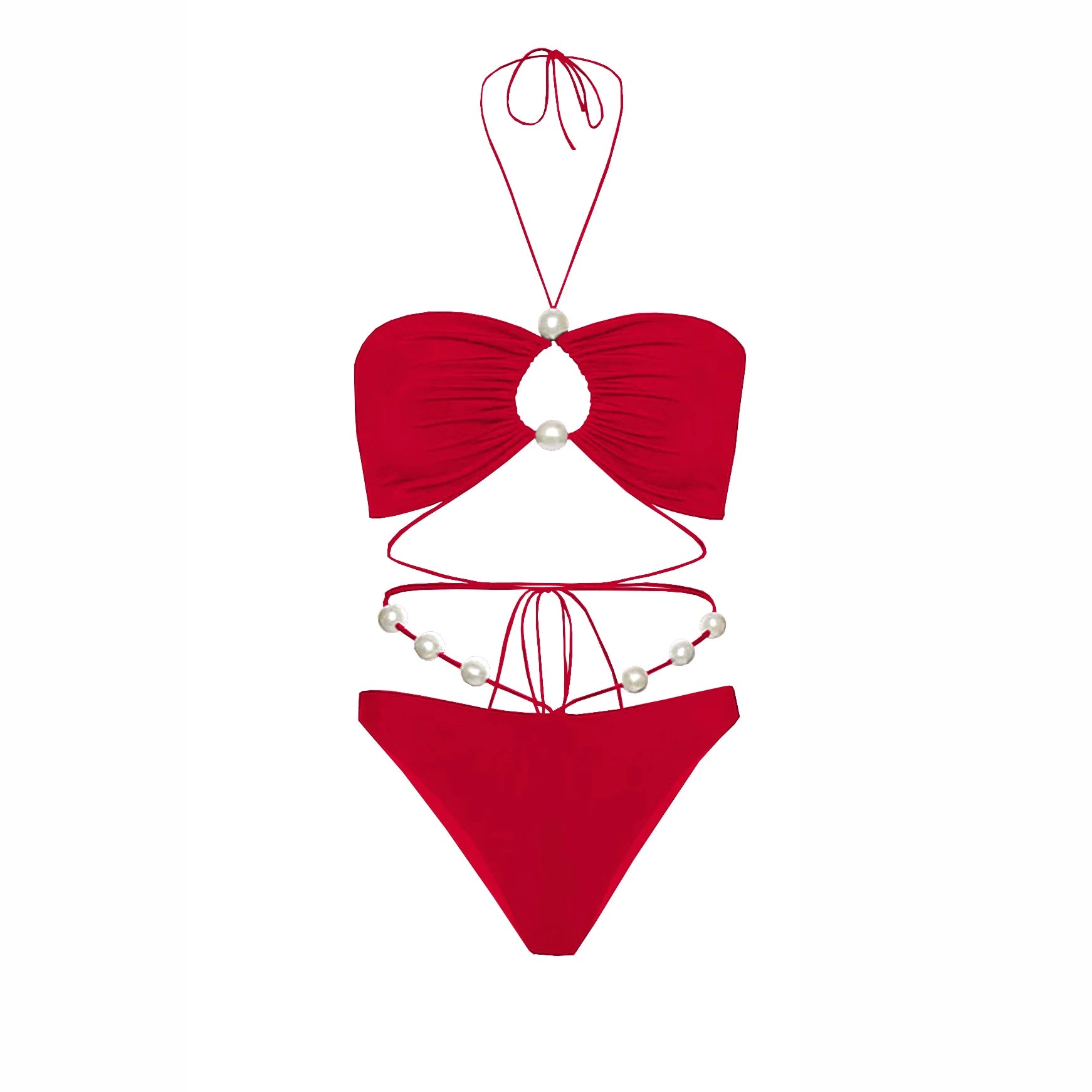 3Pcs White Pearl Bikini Set with Cover-Up