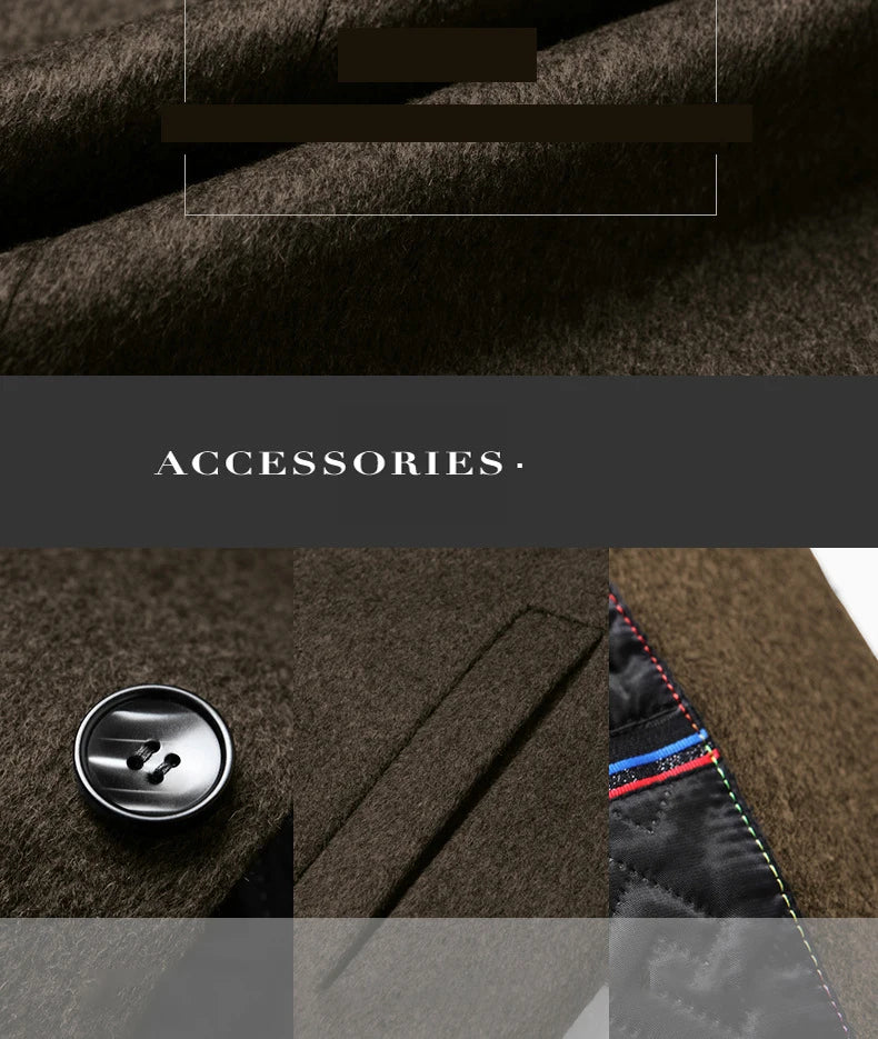 BROWON Men's Solid Color Woolen Trench Coat